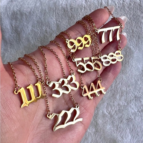Stainless Steel Angel Number Pendant Necklace 111 222 333 444 555 777 888 999 - Picture 8 of 9